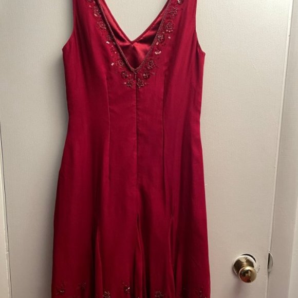 Deep Red Silk Beaded Cocktail V-neck Dress Size 6 - Picture 4 of 6
